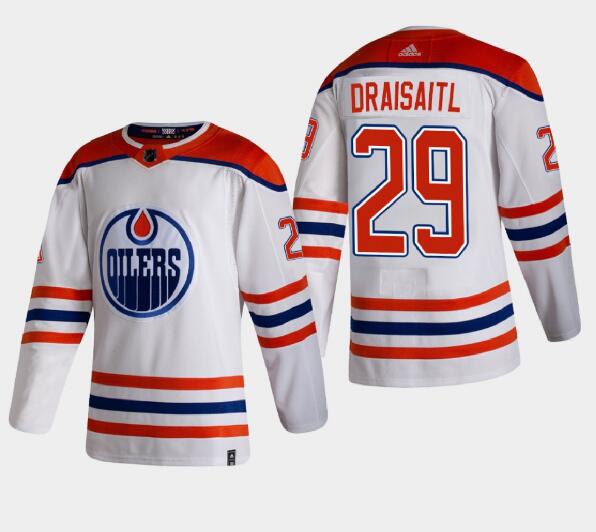 Men's Edmonton Oilers #29 Leon Draisaitl White 2020-21 Reverse Retro Stitched NHL Jersey